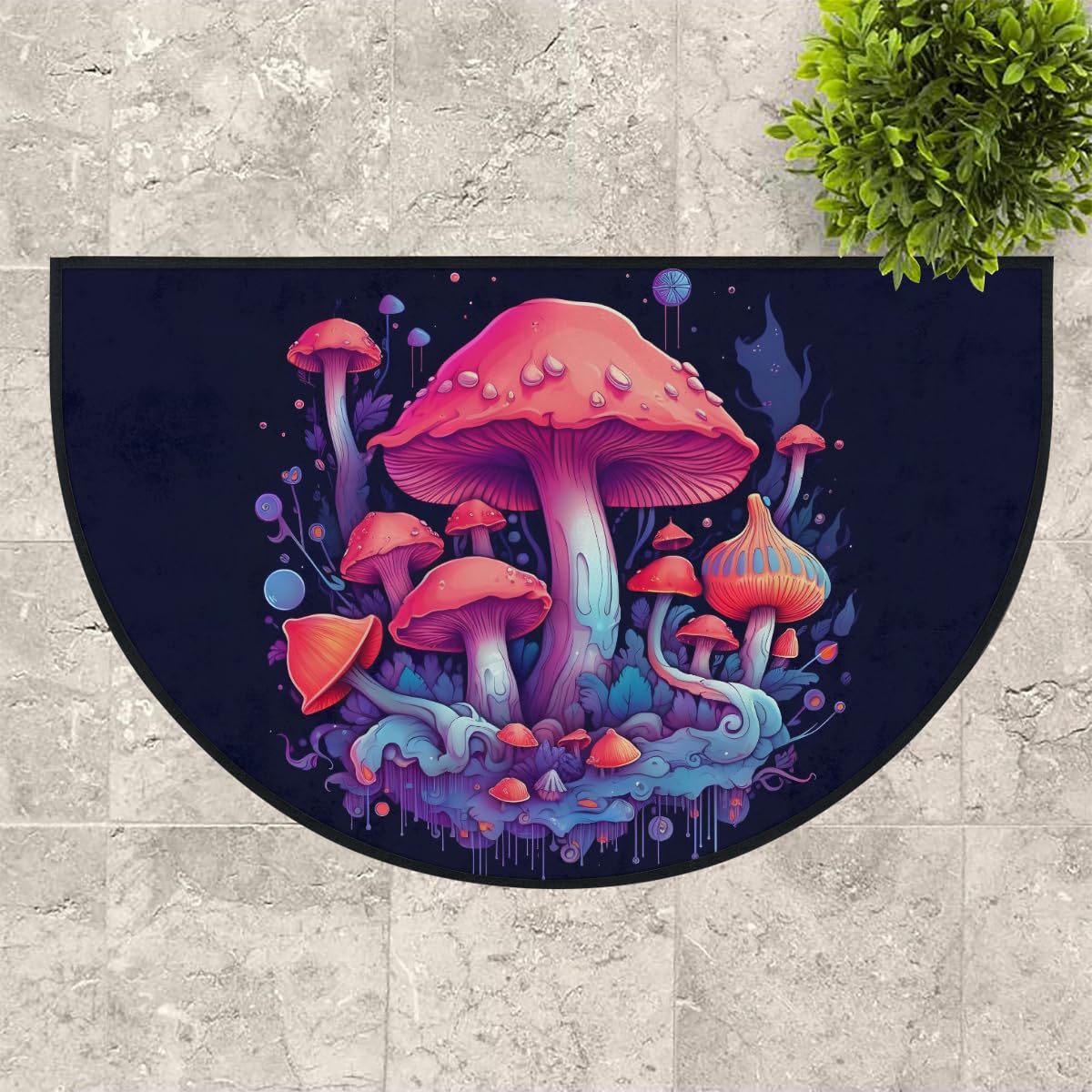 Mexpekil Paillasson demi-lune motif champignon rose pour intérieur et extérieur - Demi-cercle - Tapis de sol absorbant la saleté - Demi-rond - 100 x 160 cm