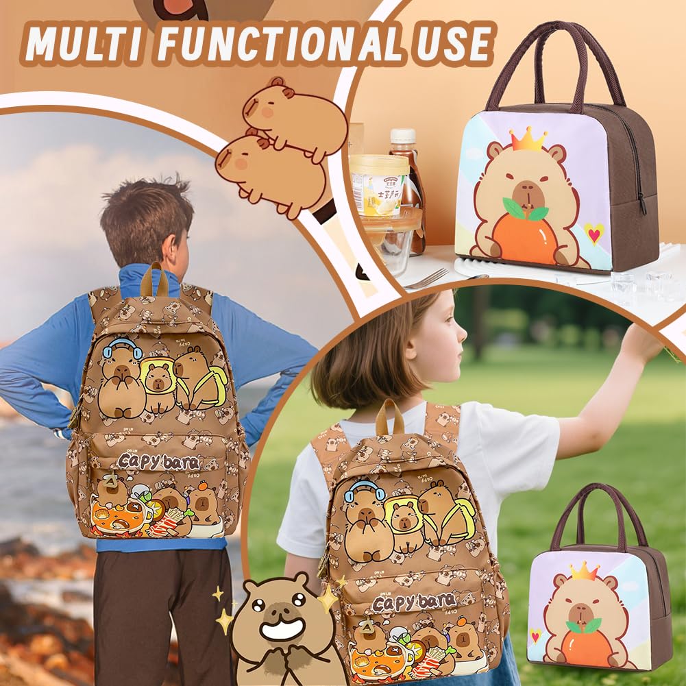 Mochila Escolar Capybara, Capybara Bolsa de Almuerzo Niño, Escolar de Dibujos Animados en 3D Escolares Anime Mochila,Schoolbag escolar de dibujos animados para niños