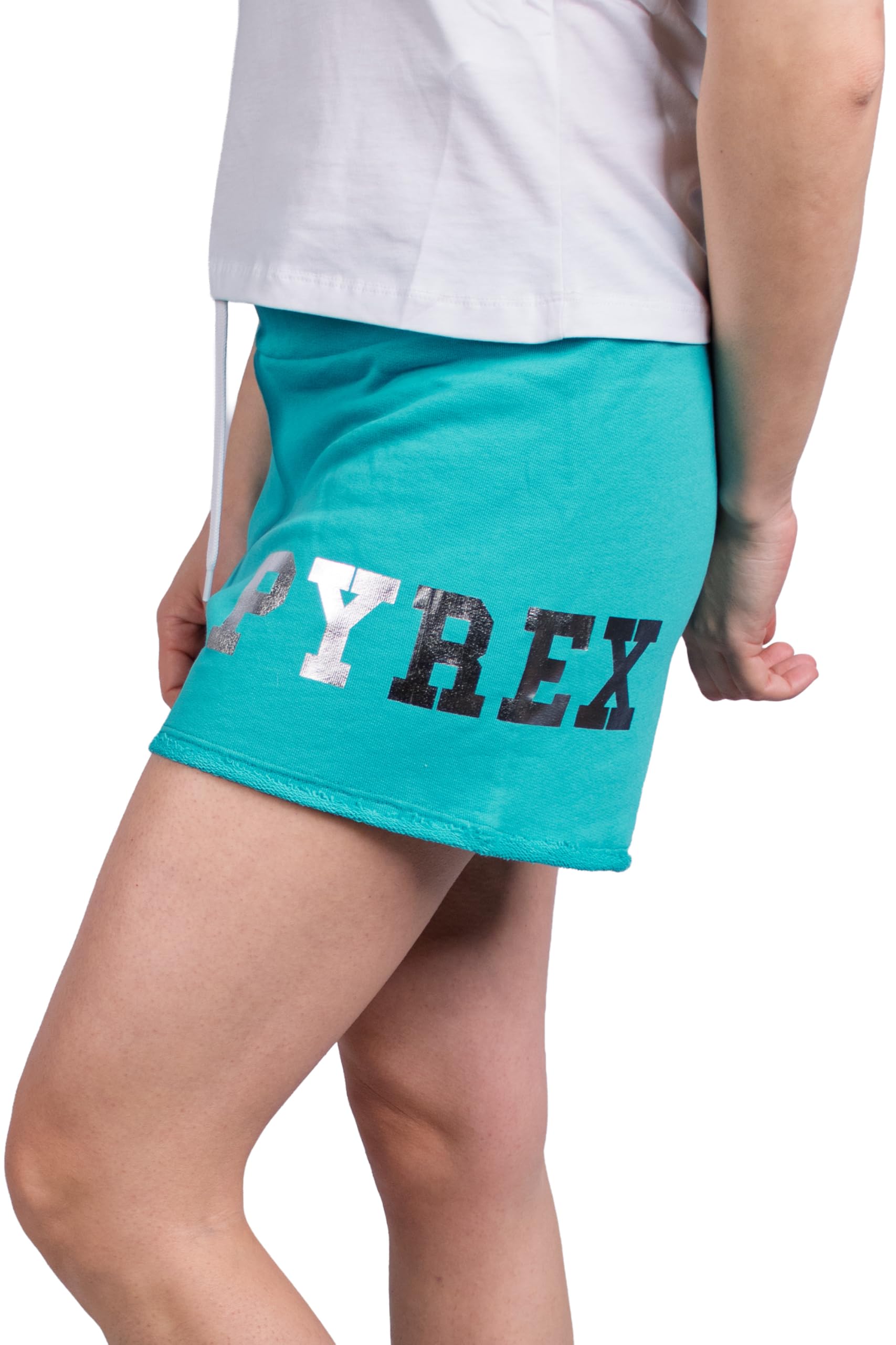 PYREX ORIGINAL - Bawełniane szorty damskie, elastyczny ściągacz z regulowanym pasem, odblaskowe logo boczne - art. 45167