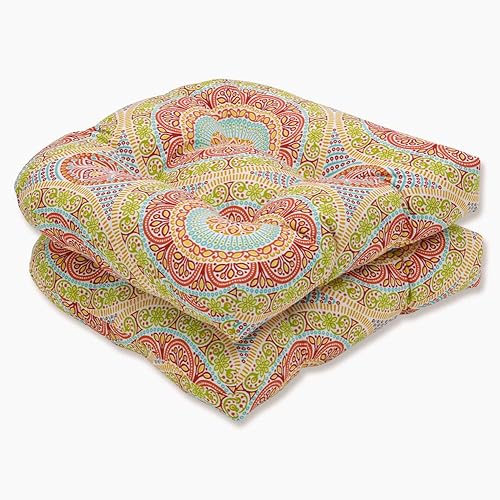 Pillow Perfect Delancey Jubilee - Cojines de asiento para exteriores e interiores (parte trasera redonda), 2 unidades (paquete de 1), naranja