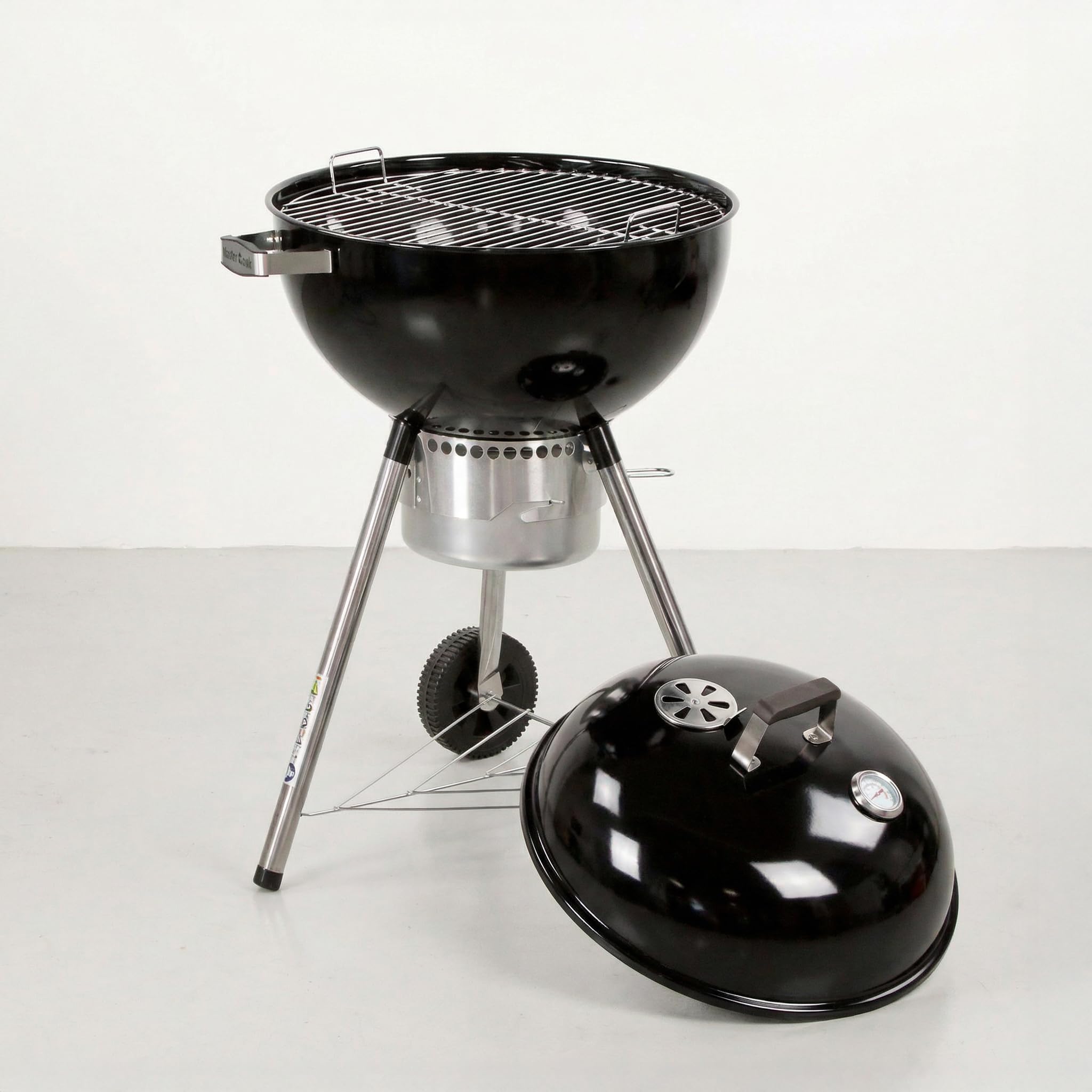 MasterCook - Barbecue a Carbonella Diametro Griglia 57 cm, Barbecue con Ruote e Coperchio, BBQ a Carbone Dotato di Termometro e Sistema Raccogli Cenere, Altezza Griglia da Terra 78 cm (Ketty Nero)