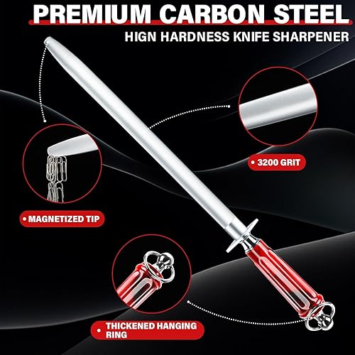Miniatura 3 de Huusk Afilador de cuchillos de 10 pulgadas, afilador de acero de acero de alto carbono, afiladores de cuchillos de cocina con puntas magnetizadas,