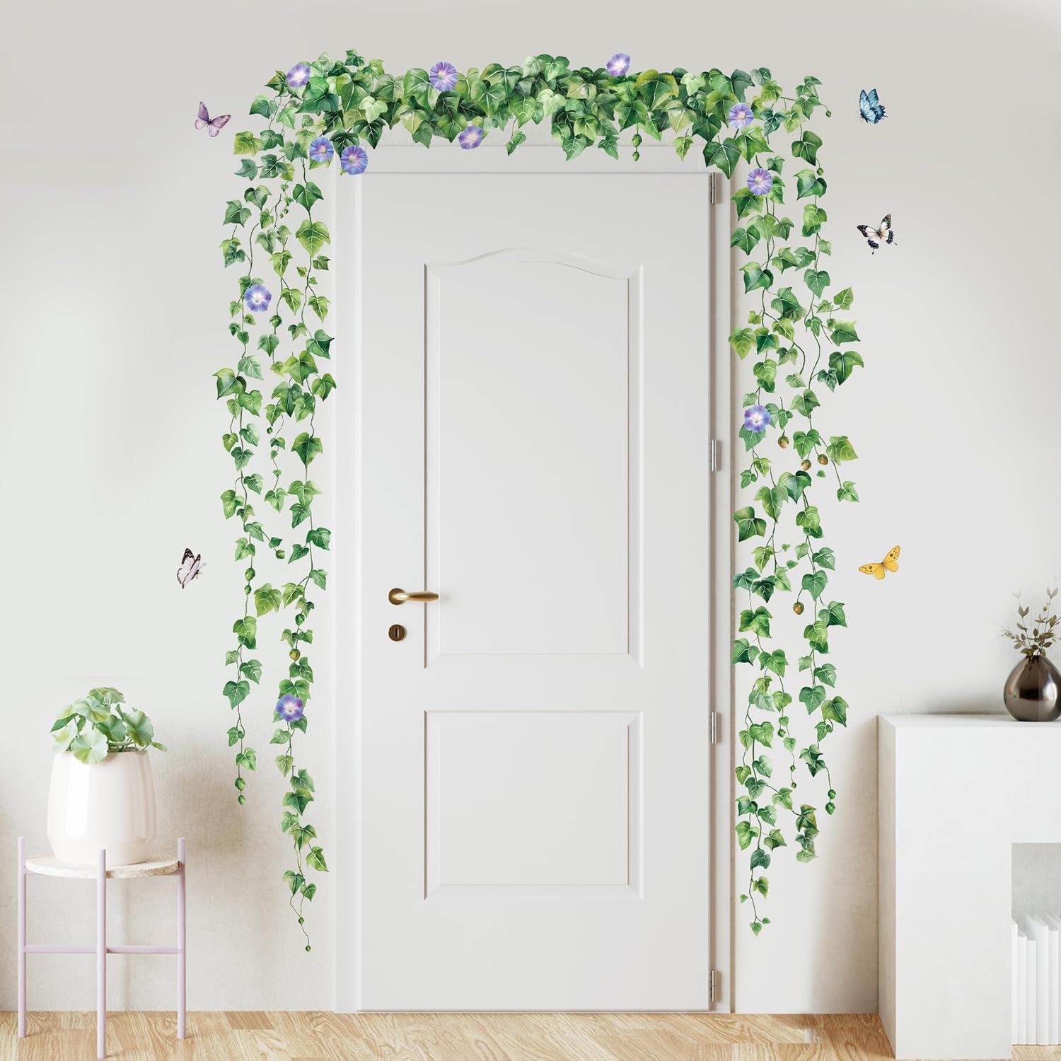 SHUCHING Hanging Vine Wall Stickers for Door Green Ivy Leaves Wall Decals for Bedroom Removable Vinyl Wall Decoration Art for Living Room TV