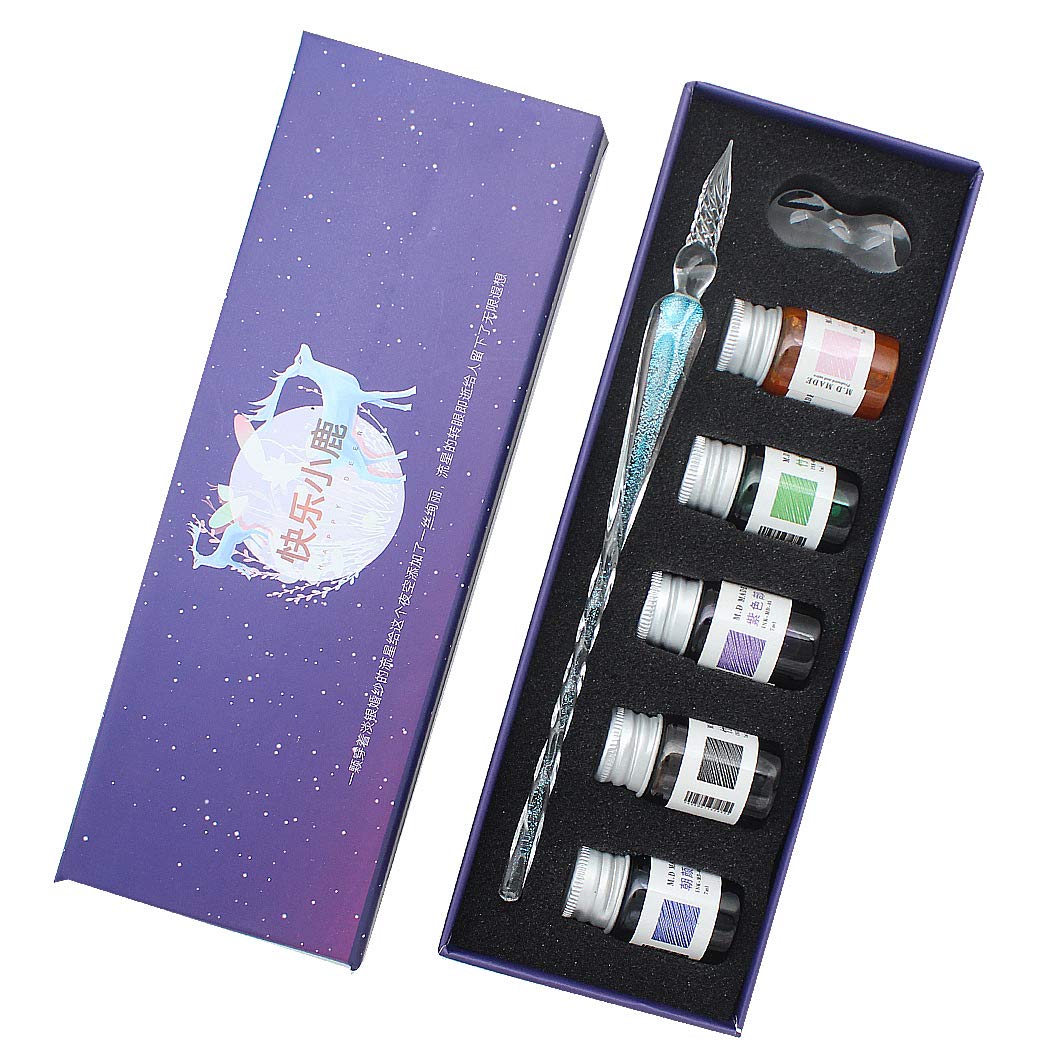 Crystal Starry Sky Glasstift-Set – Kalligraphie-Stift Mit 12 Bunten Tinten & Geschenkbox