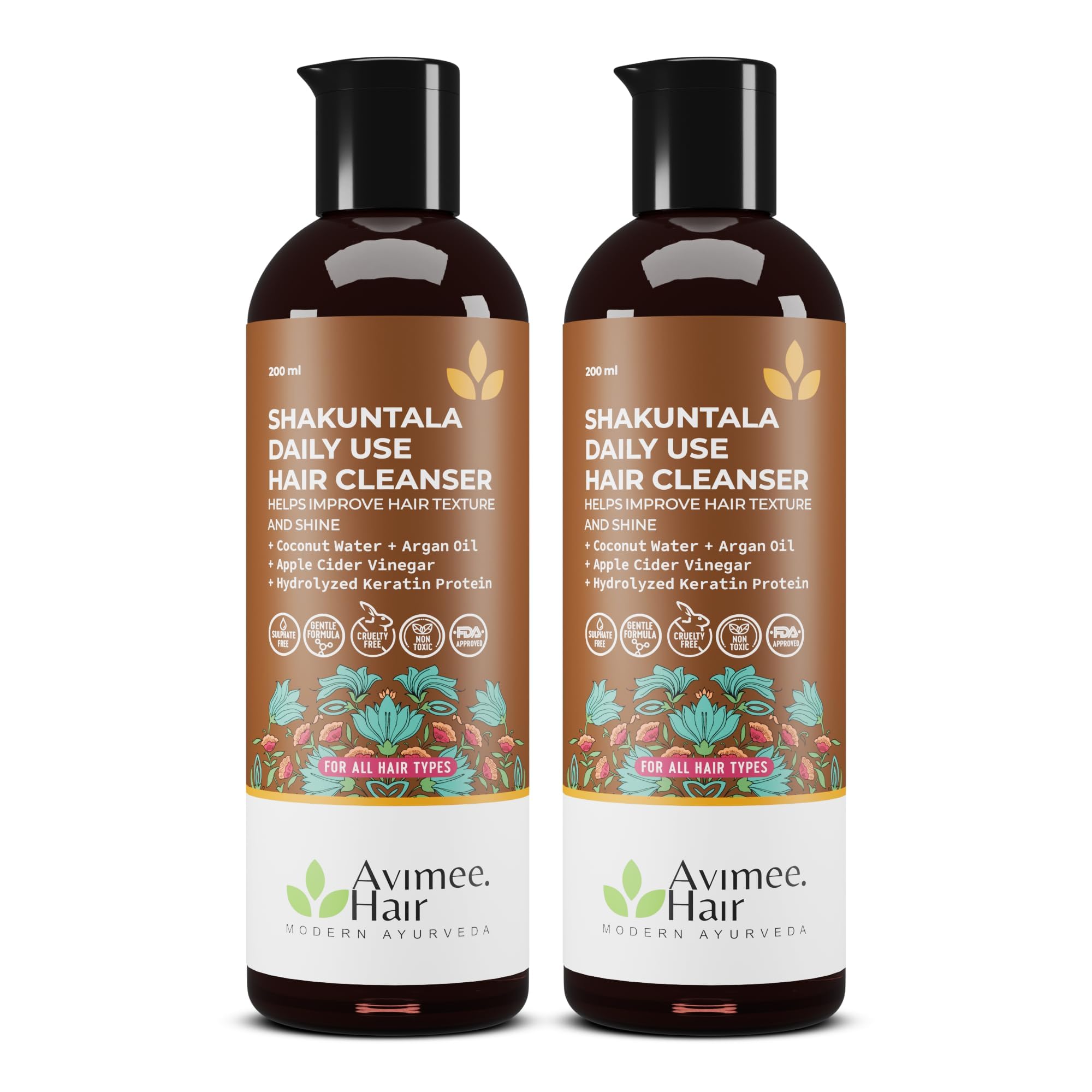 Avimee Herbal Shakuntala Hair Cleanser Shampoo (Pack of 2)| With Aloe, Apple Cider, Rice & Keratin Protein | For Silky Hair | Paraben Free Shakuntala Shampoo For Men & Women| 200 ml each