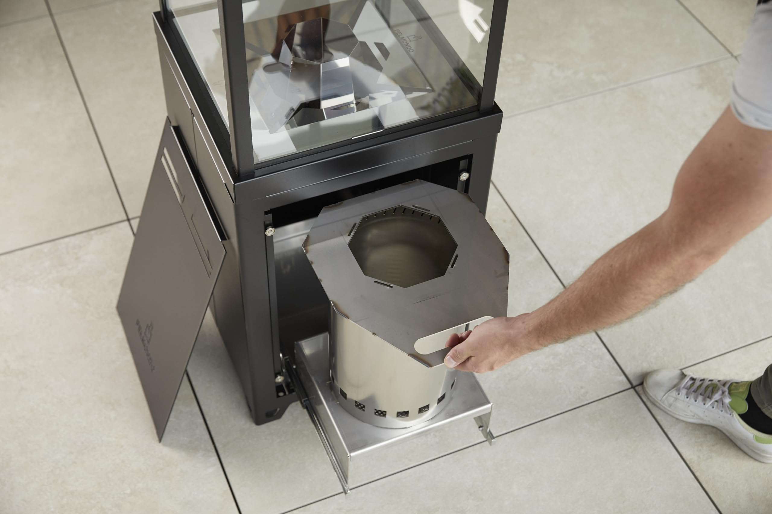Burner Set stufa da terrazza – Stufa per esterni senza fumo con pellet di legno – con vetro di sicurezza – Made in Austria