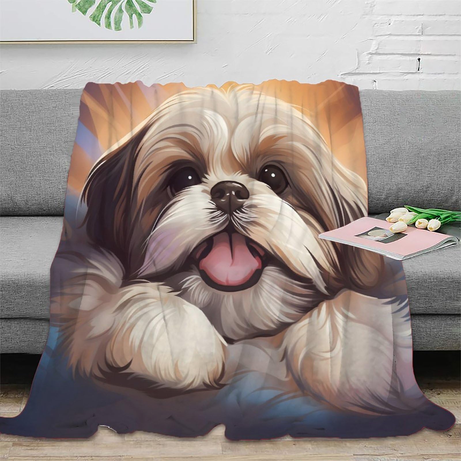 Plaid chien mignon imprimé 3D pour réchauffer vos soirées d'hiver au salon ou en voyage