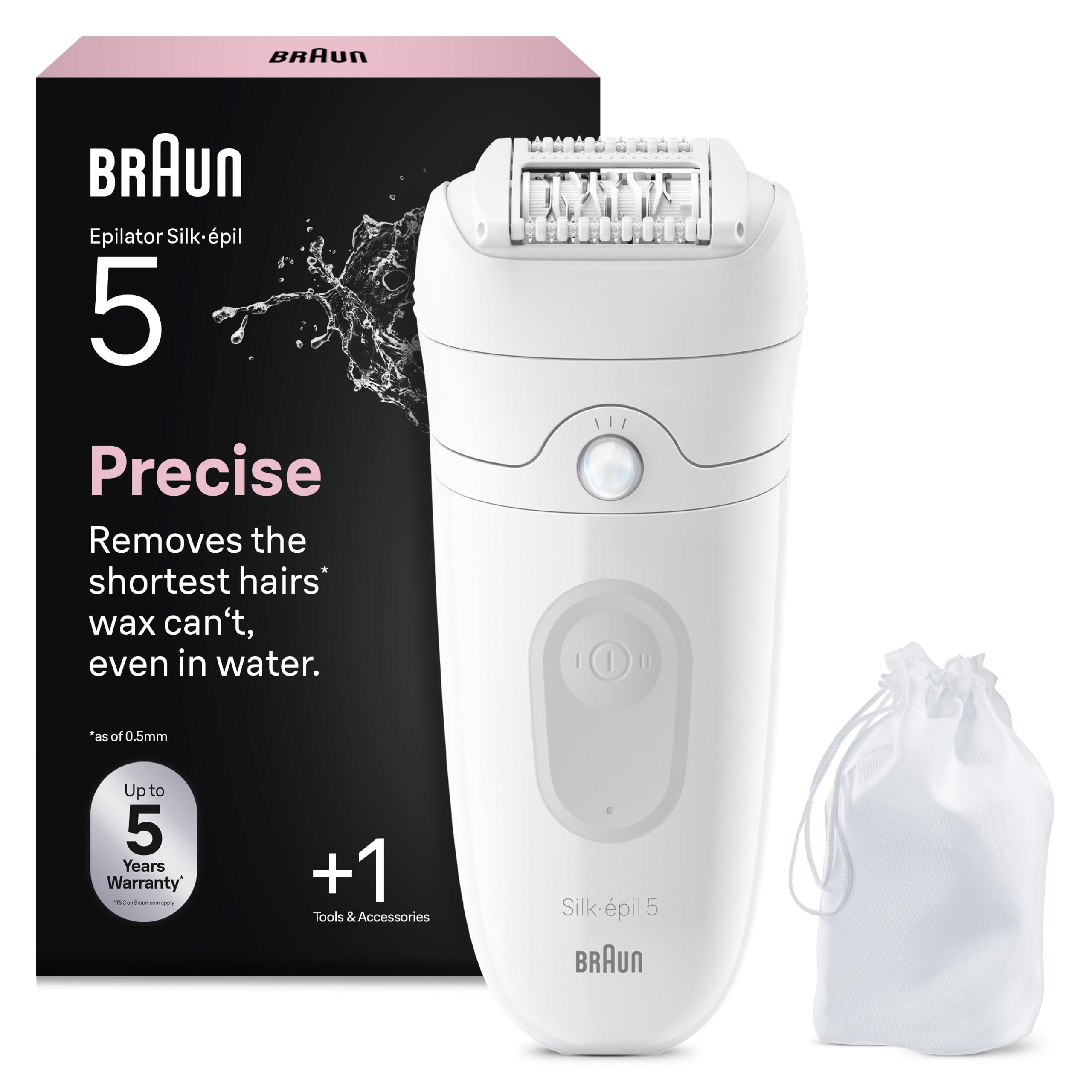 Braun Silk-épil 5 Epilierer Damen, Haarentferner für Langanhaltende Haarentfernung, Ladyshaver, Wasserdicht — Inkl. Tasche — 5-011, Weiß/Grau