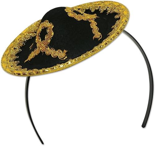 Paquete de 12 gorros mexicanos unisex para adultos, color negro y dorado, accesorio para disfraz de fiesta, talla única, Negro -
