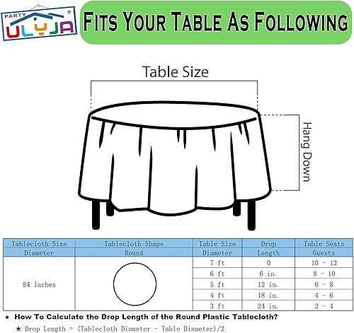 Miniatura 7 de PARTY ULYJA Paquete de 2 manteles de plástico redondos de 84 pulgadas, desechables, color azul océano, resistentes para comedor, cumpleaños, boda,
