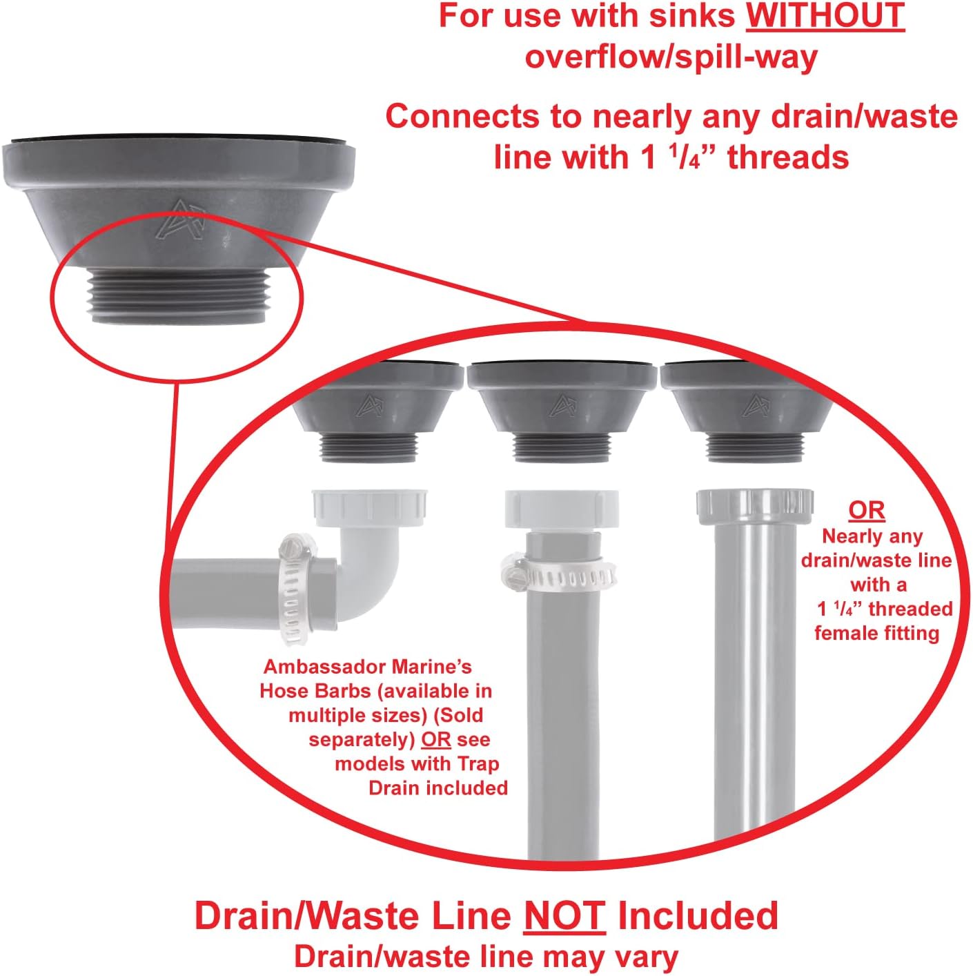 Ambassador Marine Sink Drain with 1 1/2-Inch Chain Stopper