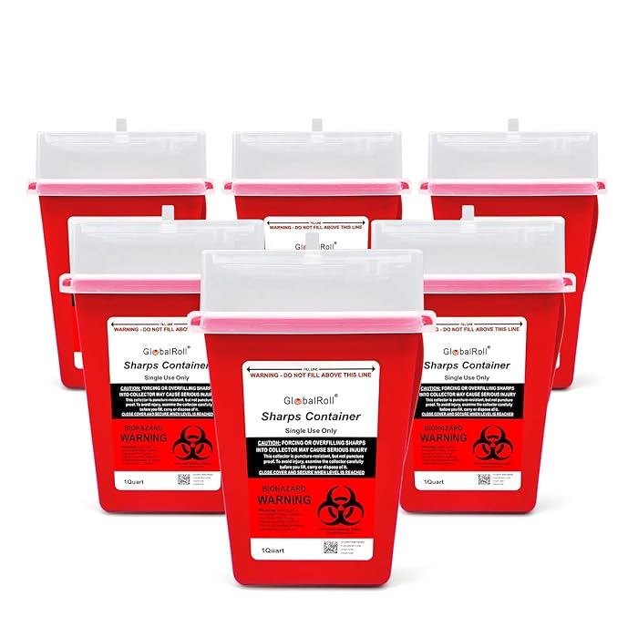 Buy GlobalRoll Sharps Container 1 Quart, 6 Pack Biohazard Needle