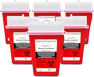 GlobalRoll 1 Quart Sharps Container 6-Pack: Safe Biohazard Needle & Syringe Disposal for Home, Travel, Professional Use