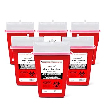 Sharps Container 1 Quart, 6 Pack Biohazard Needle Disposal Container Small Syringe Disposal Container, Professional Sharps Disposal Container for Home and Travel Use