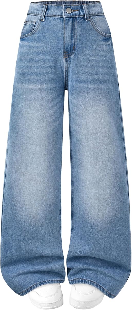 Jeans for Girls Baggy Wide Leg Cute Denim Pants with Pockets 8-16Y