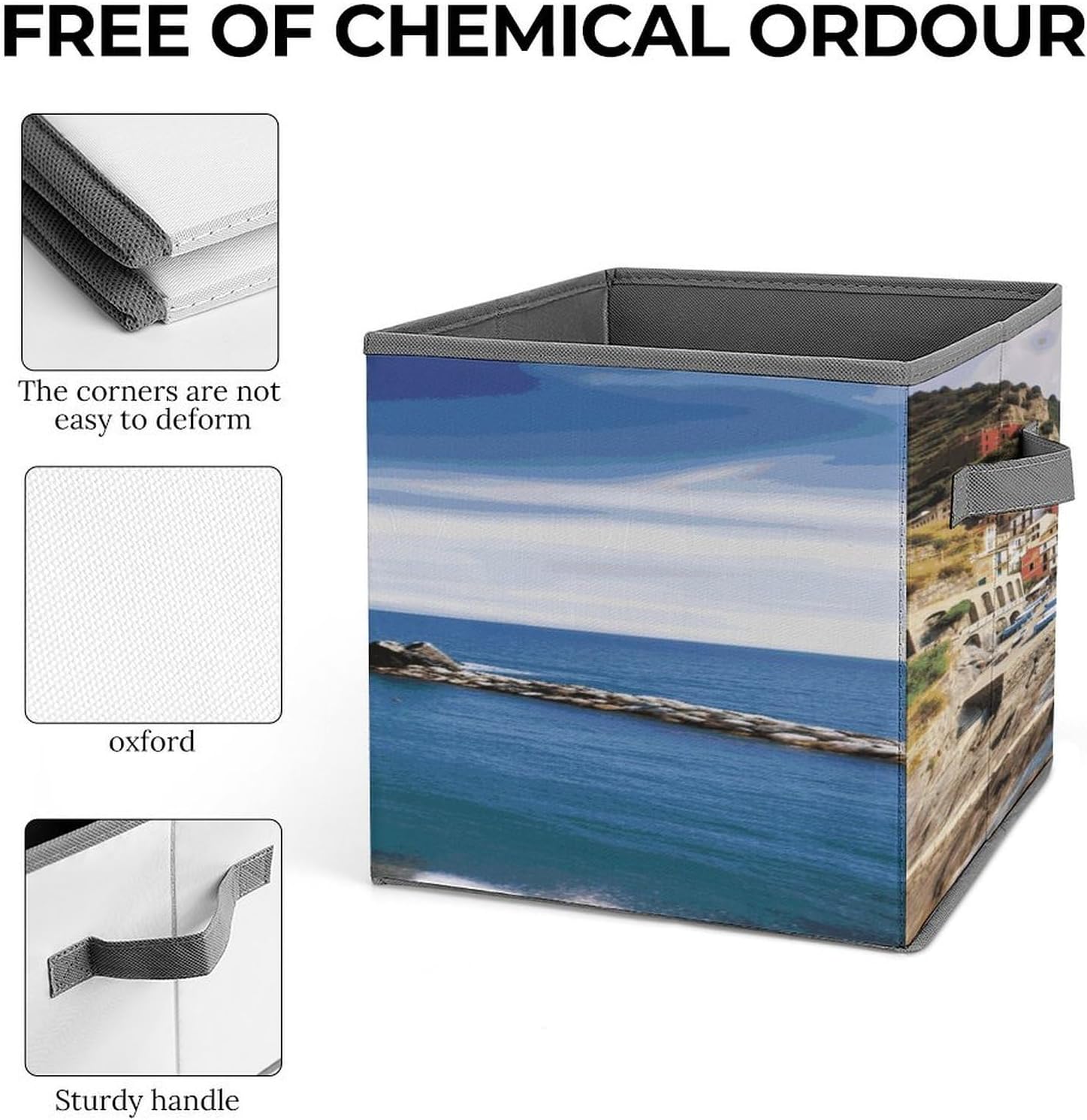 Cinque Terre Scenery Fabric Bins Storage Basket Square Baskets | Storage Bin with Double Handles,Cube Collapsible Organizers for Organization,Closet,Shelves,Offices