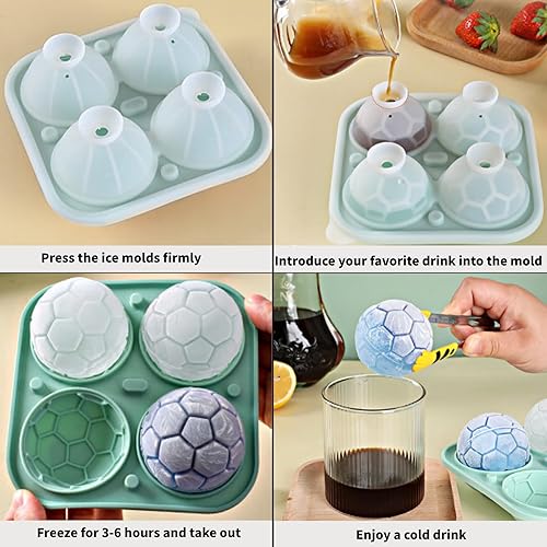 Miniatura 4 de Bandeja para cubitos de hielo, divertidos moldes de hielo de fútbol con tapa para congelador, máquina de bolas de hielo de silicona para whisky,