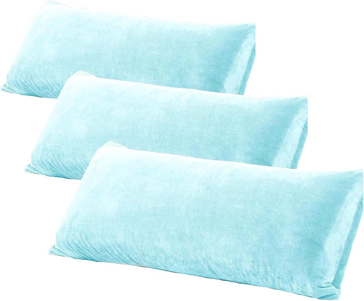 EVOLIVE Soft Micromink, Faux Fur, Faux Suede, Faux Velvet Body Pillow Cover 21"x54" Replacement with Zipper Closure (21"x54" Body Pillow Cover, Light Blue) (Pack of 3)