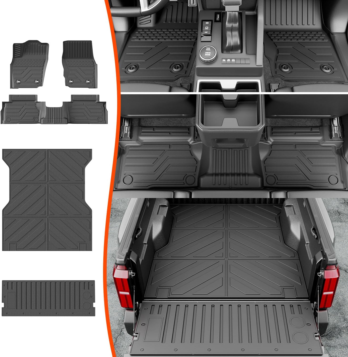 powoq floor mat compatible with 2024 2025 toyota tacoma truck bed mat tailgate liner tpe floor liner bed mat replacement for 2024 2025 toyota tacoma accessories (5ft bed mat+tailgate mat+floor mat) 5ft bed mat+tailgate mat+floor mat compatible with 2024 2