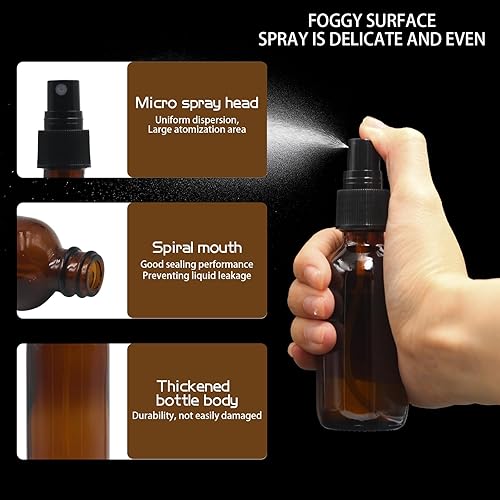Miniatura 4 de Omawrf 6 botellas rociadoras de vidrio ámbar Boston para aceites esenciales, botella vacía pequeña de niebla fina de 2 onzas con botellas