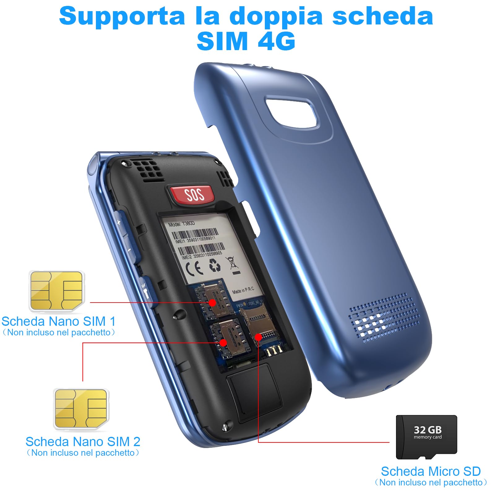 Telefono Cellulare per Anziani 4G, Telefoni Cellulari Tasti Grandi a Conchiglia Volume Alto Schermo da 2,4 e 1,77 Pollici Doppia SIM Funzione SOS Base di Ricarica Chiamata Rapida Torcia Sveglia, Blu