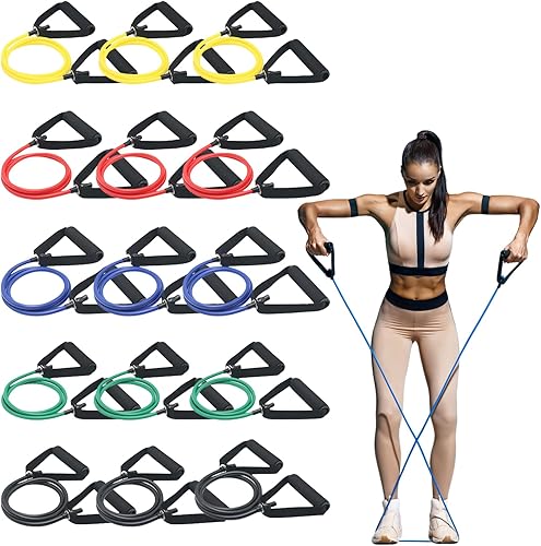 15 bandas de resistencia con asas para entrenamientos en casa, juego de bandas de ejercicio para terapia física, entrenamiento de fuerza y fitness