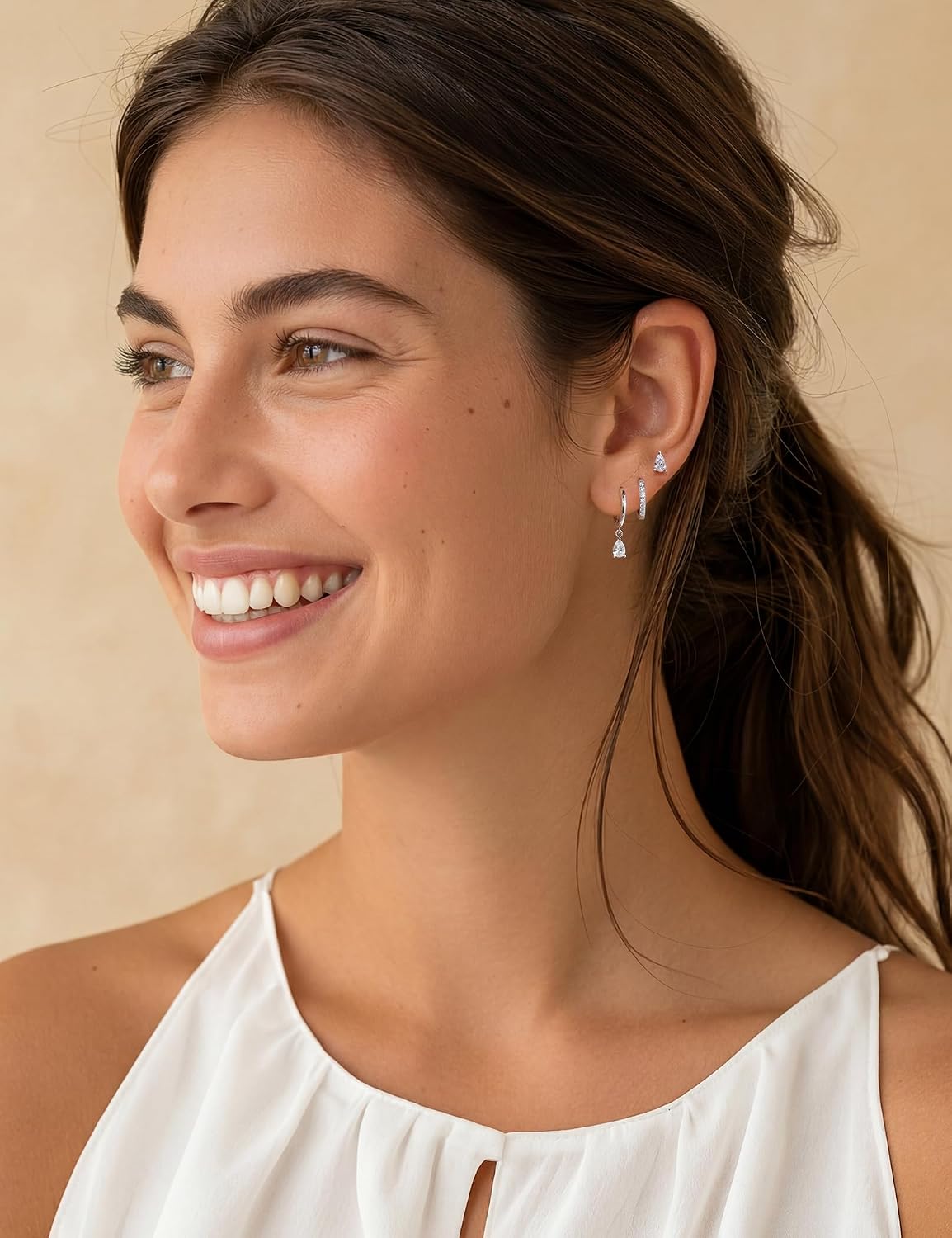 3 Pairs Earrings Set for Women, 14K Gold or 925 Sterling Silver Hypoallergenic CZ Stud Huggie Hoop and Drop Earrings, Dainty Ear Stack Jewelry for Multiple Piercings, Gift for Her