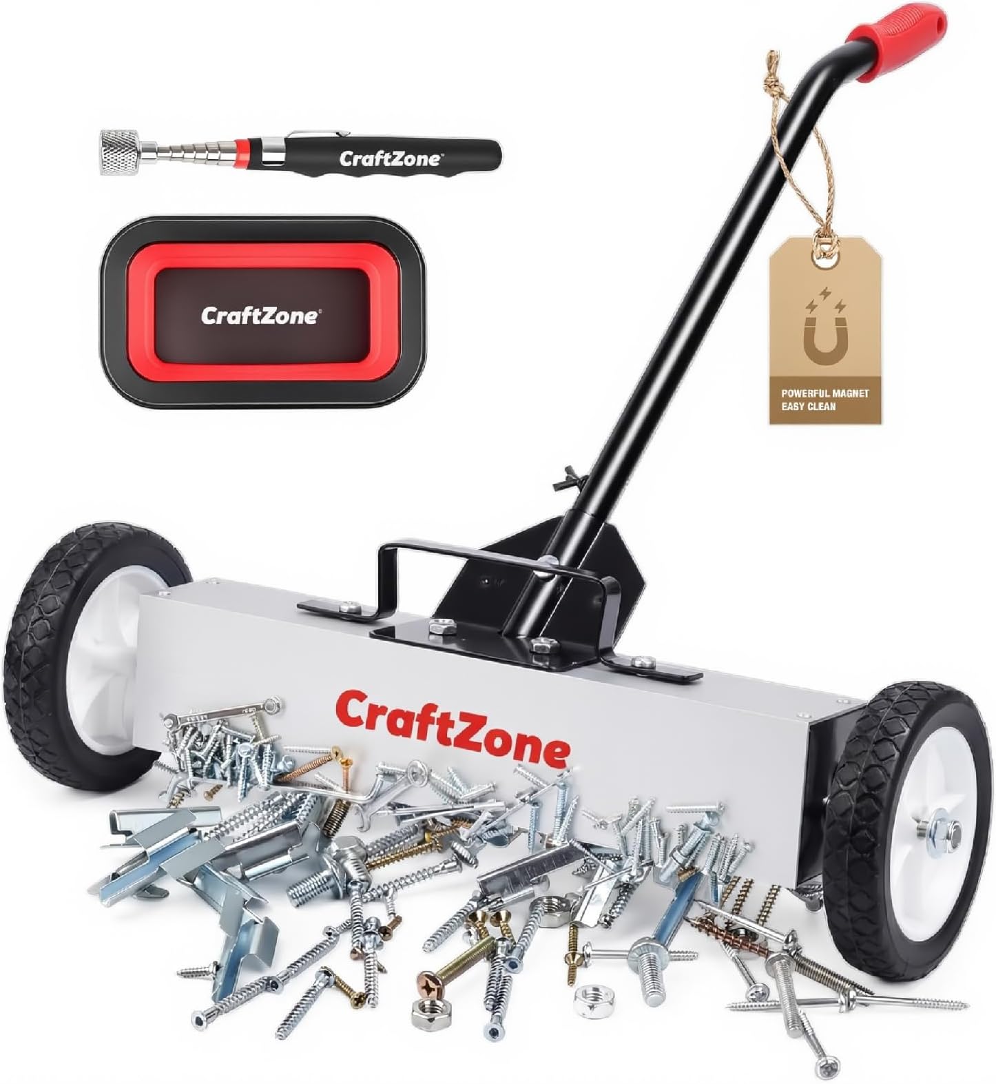 Magnetic Pickup Sweeper with Wheels, Adjustable Handle, and Floor Magnet, Heavy-Duty Magnet to Pick Up Nails, Capacity Heavy-Duty Magnet (18'')
