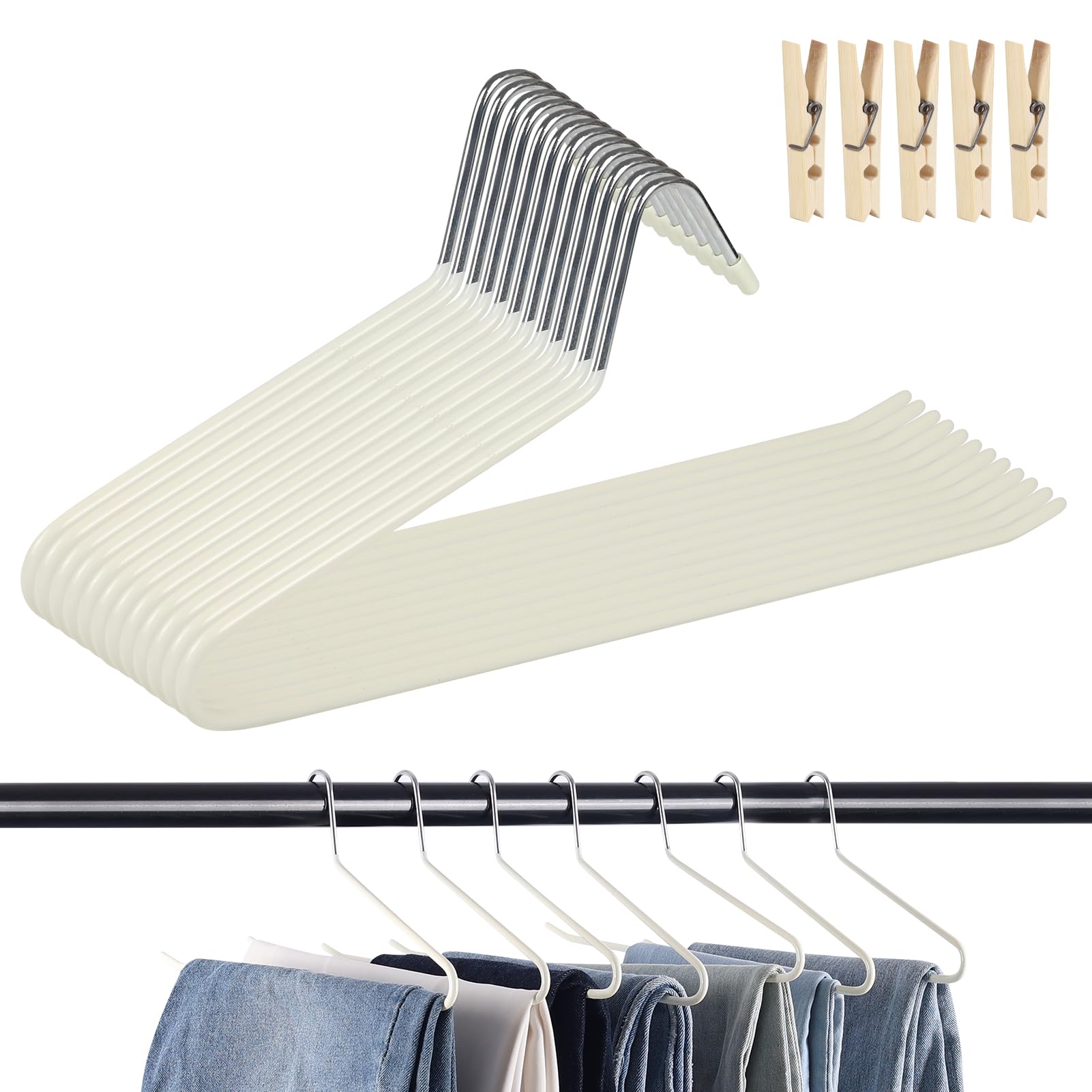 12 Pezzi Grucce per Pantaloni,Appendini per Pantaloni con Estremità Aperta con 5 Pinze, Antiscivolo Stand per Pantaloni Salvaspazio per Pantaloni, Jeans, Sciarpe, Asciugamani Bianco