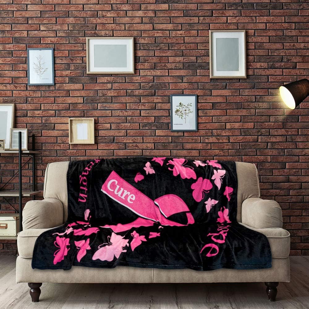 Pink Ribbon (Black) Breast Cancer Support Super Soft Throw Blanket - 50x60 Throw Blanket for Bedroom, Living Room, Spring Time, Holidays, Kids, Babies, Adults & Decor, Gifts - Hopsital Blankets - Image 5