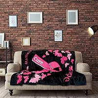 Vista 4 de Manta de lazo rosa (negro) para apoyar el cáncer de mama, manta súper suave de 50 x 60 pulgadas para dormitorio, sala de estar, primavera
