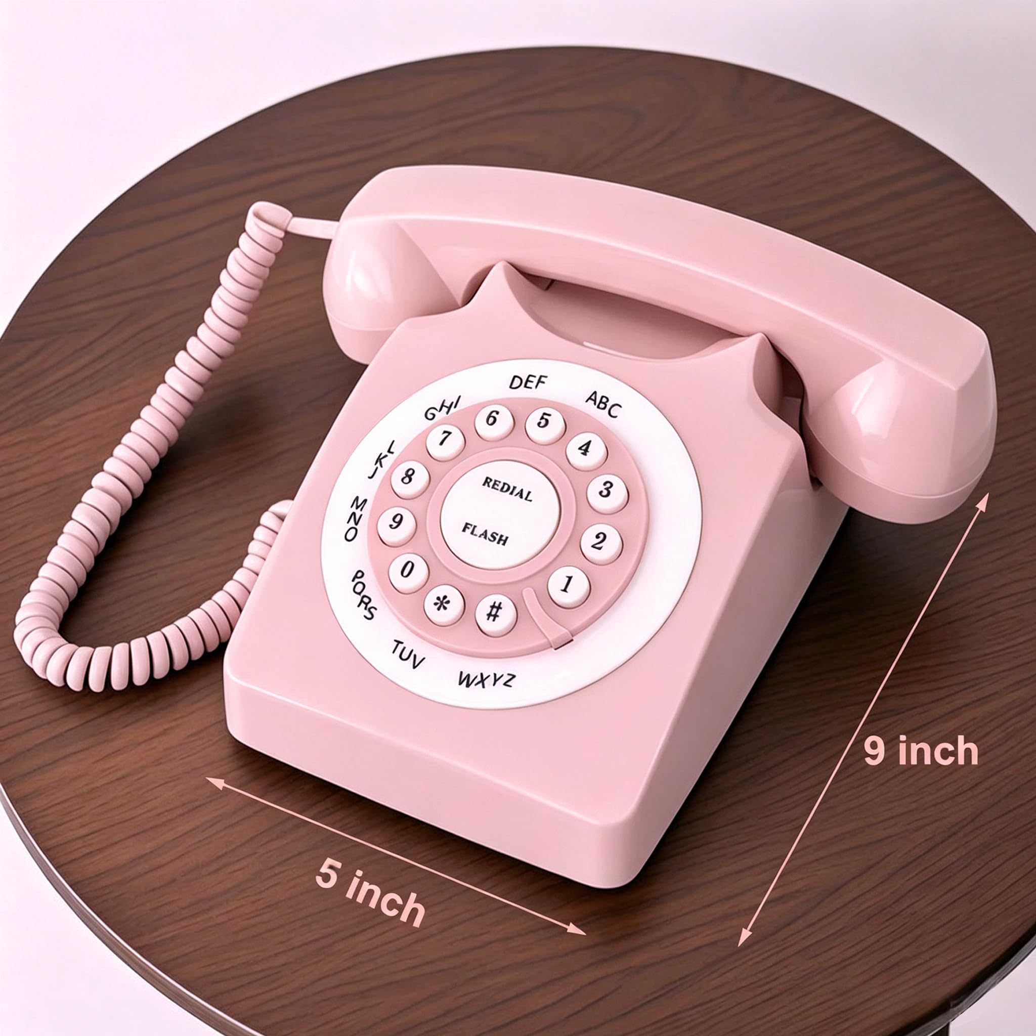 Teléfono Fijo con Cable Retro, Estilo Vintage, para el hogar y la Oficina, con Cable, Regalo para Personas Mayores (Rosa)