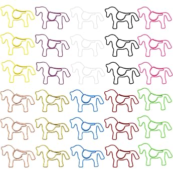 Paper Clips in Horse Motif Pack of 30 Paper Clips Colourful Horse Shape Design Paper Clips Motif Creative Paper Clip for Bookmarks Postcards Schools Offices 3.8 x 2.7 cm