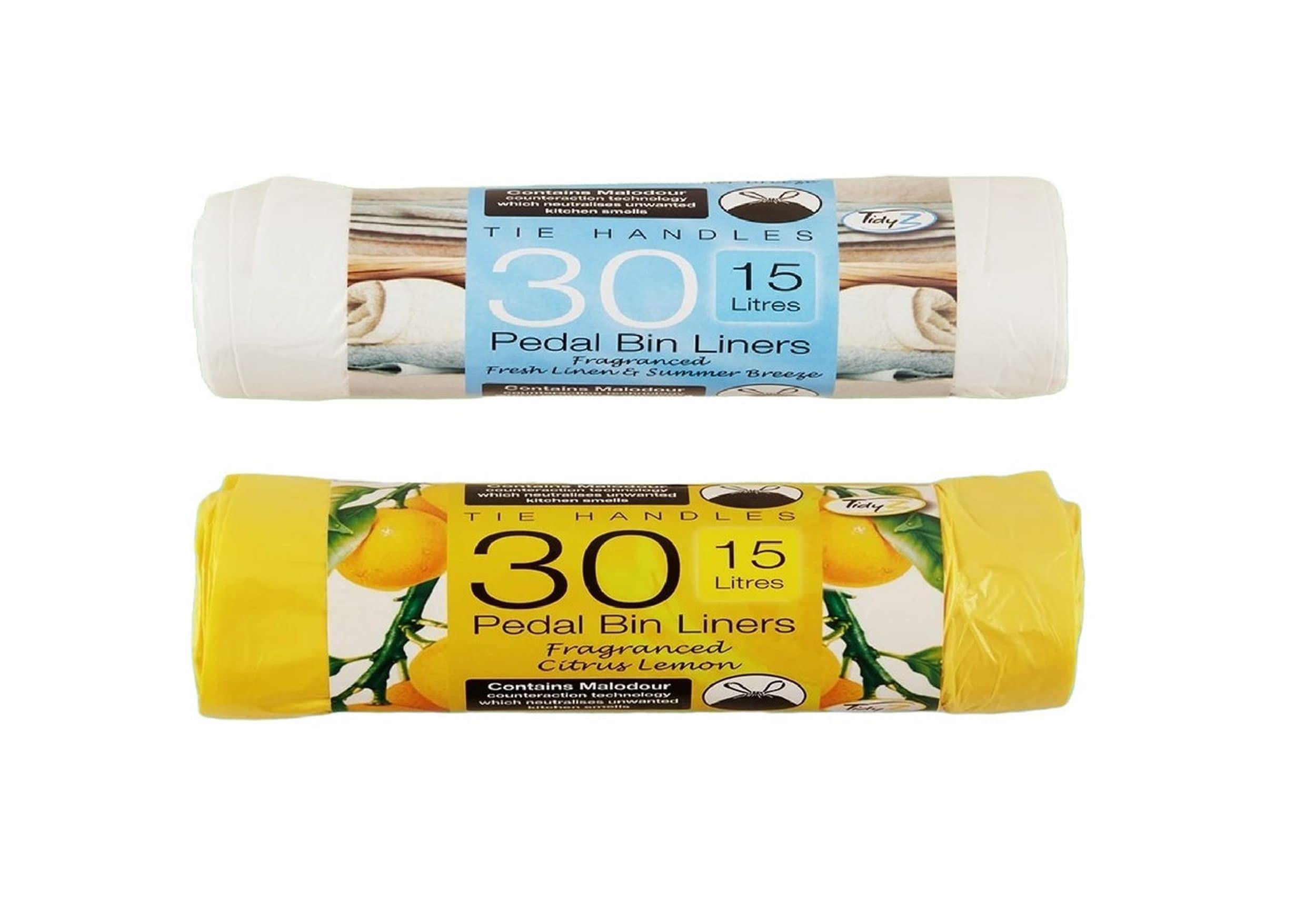 60 Scented Pedal Bin Liners Tie Handle Bin Bags 15 Litre Fresh Linen & Citrus