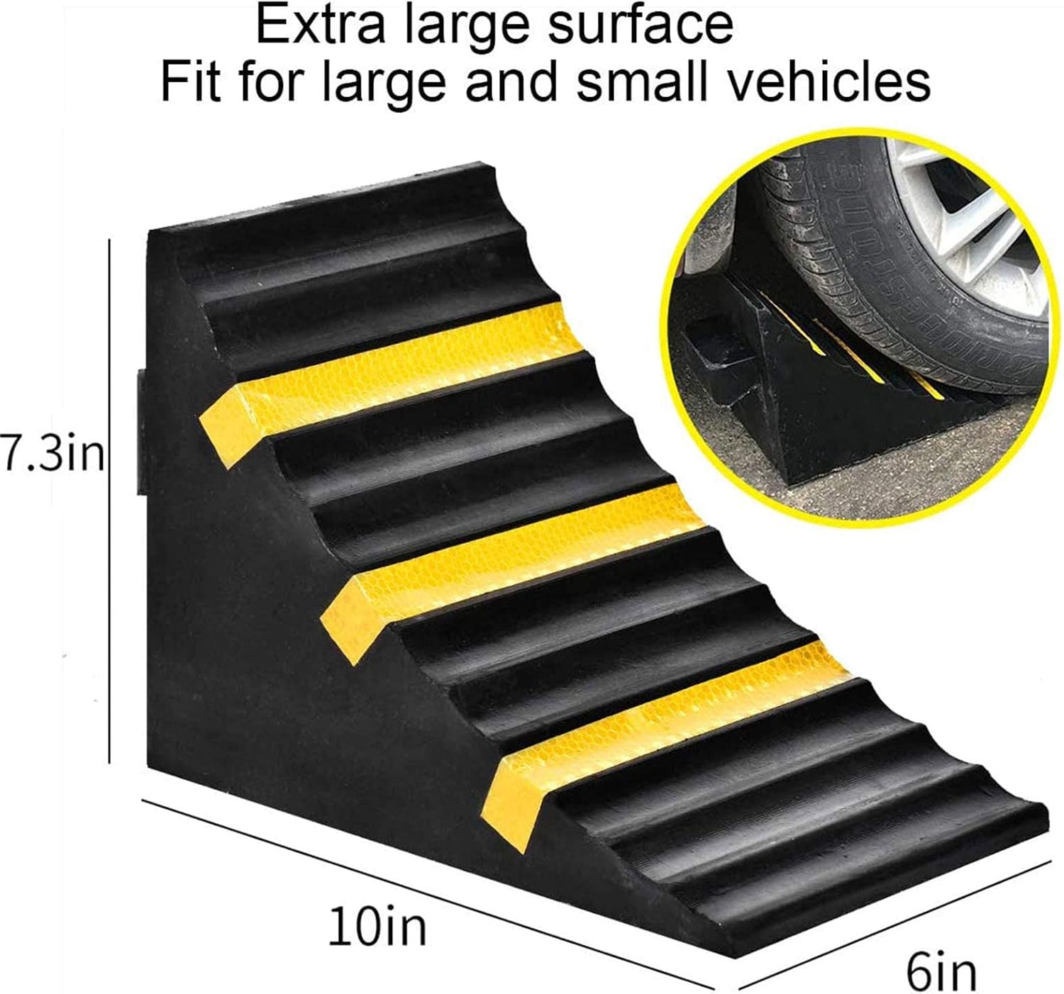 BAIJIAWEI B 2 Pack Heavy Duty Large Solid Rubber Wheel Chock with Handle for Travel Trailer, Truck, Commercial Vehicle and RV, 10" x 6" x 7.3"