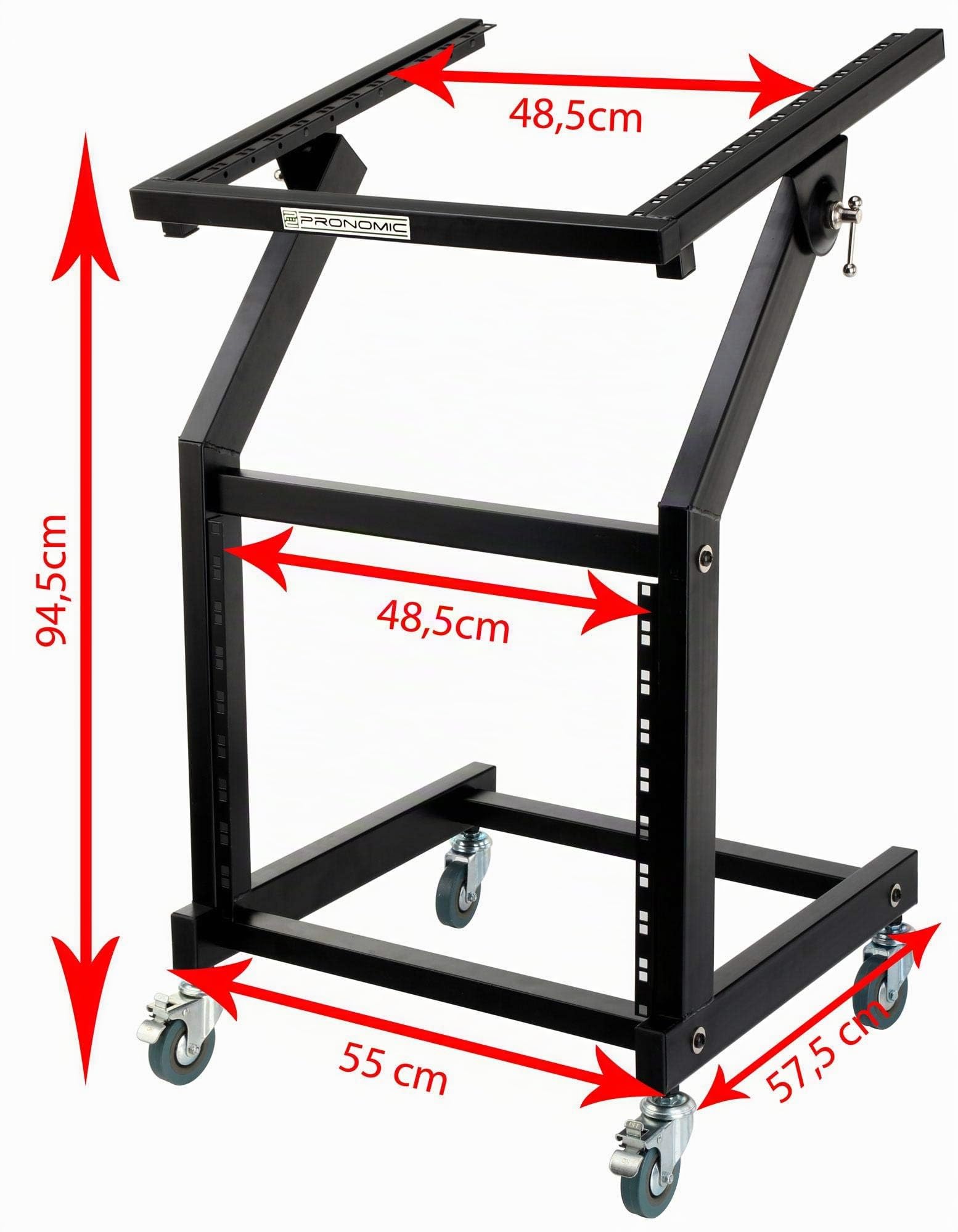 Pronomic MXS-600 chariot rack mobile avec 21 unités de hauteur et roulettes (chariot pour appareils 19", 12+9U, cadre inclinable) Noir