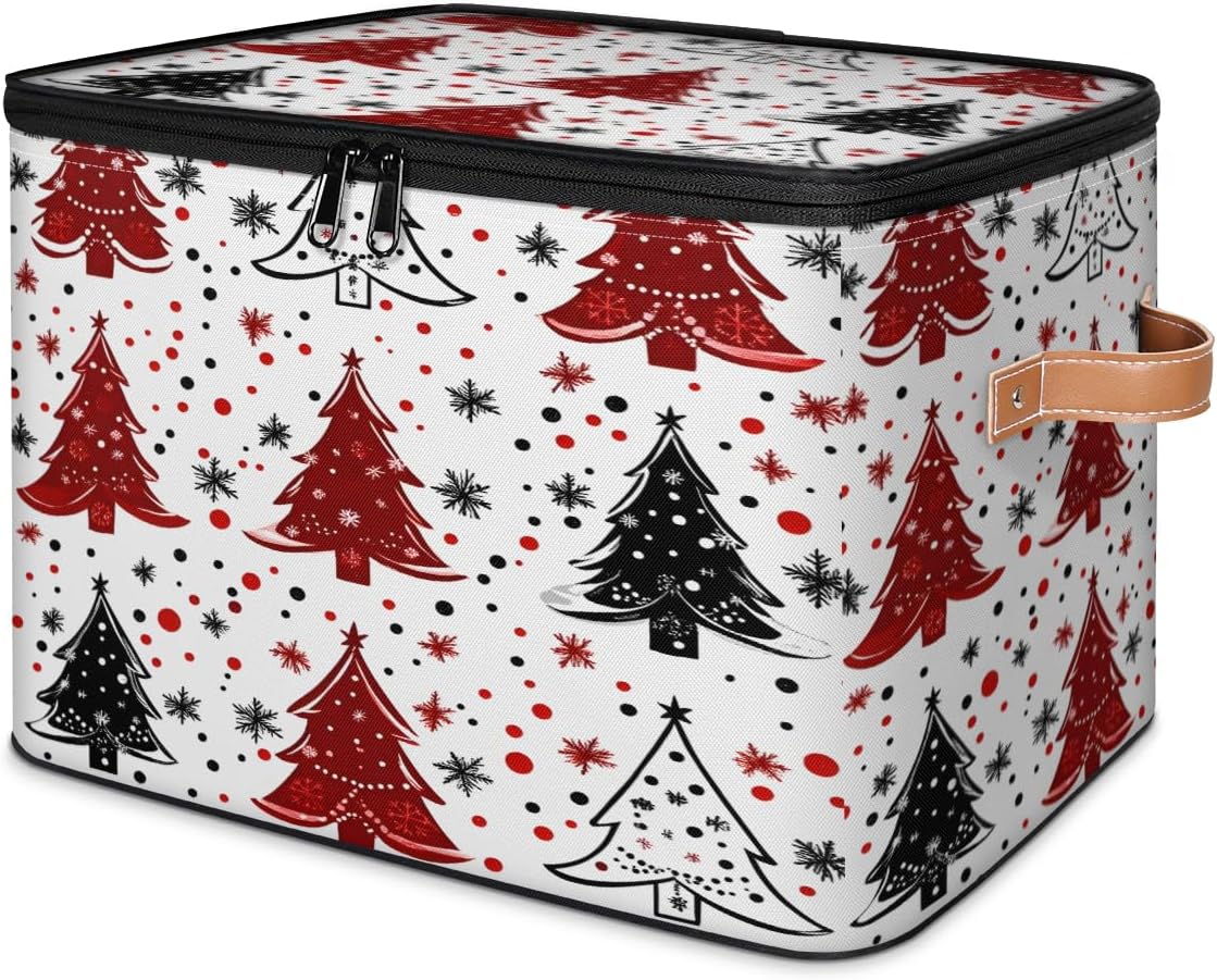 Storage Bin Set of 2 Christmas Holiday Tree Storage Basket with Zipper Lid & Handle Foldable Closet Shelf 2 Pack Cloth Organizer Basket Cube Bins for Bedroom, Nursery