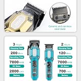 VGR Professional Hair Clippers for Men, Cordless Barber Clipper and Trimmer Set, Mens Hair Cutting Kit with 10 Guide Combs, USB Rechargeable Haircut Machine for Family, LED Display, Green - 6