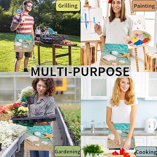 Miniatura 5 de Summer Beach seashel 3 Pack Server Aprons with 3 Pocket Waterproof Womens Half Waist Aprons for Cooking Dishwashing Kitchen Gardening Salon