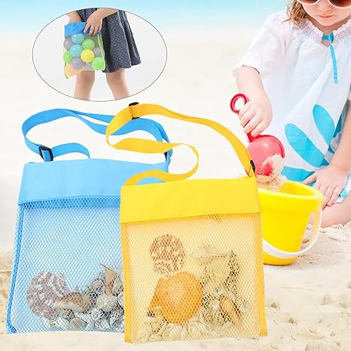 Miniatura 2 de shlutesoy Bolsa de playa de malla plegable de gran capacidad con correa de hombro ajustable, juguetes de playa para niños, bolsa de almacenamiento