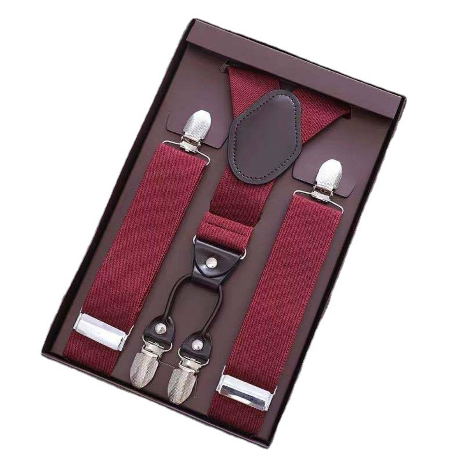 HEAVENGLOW Gift Boxed 4-Clip Suspenders Heavy Duty Clips Elastic Pant Suspenders Classic Design Trouser Braces for Men, Formal Events, Weddings, Wine Red|Clothing Shoes & Accessories-image-30