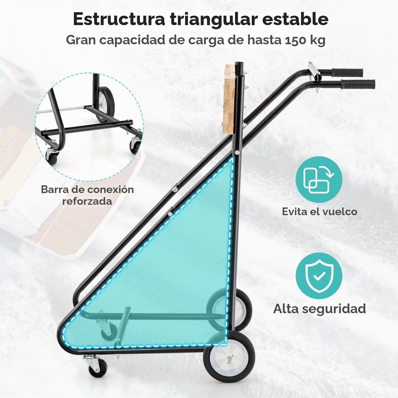 GOPLUS Soporte fueraborda, carro de transporte para motores de barcos con tablero de madera contrachapada gruesa y maciza, 4 ruedas y mango ergonómico, motor fueraborda para reparación, mantenimiento