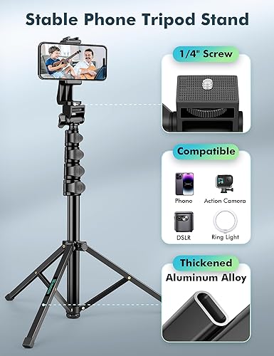 Miniatura 7 de Trípode para teléfono, trípode de 70 pulgadas para iPhone celular, soporte de trípode para selfie stick con soporte remoto para teléfono, trípode de