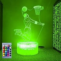 Vista 1 de 3D Baloncesto Luz Nocturna Lámpara Ilusión Luz Nocturna 16 Color Cambiar Mesa Decoración Lámparas Regalo Acrílico Plano ABS Base Cable USB Juguete