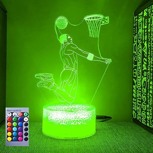 3D Baloncesto Luz Nocturna Lámpara Ilusión Luz Nocturna 16 Color Cambiar Mesa Decoración Lámparas Regalo Acrílico Plano ABS Base Cable USB Juguete