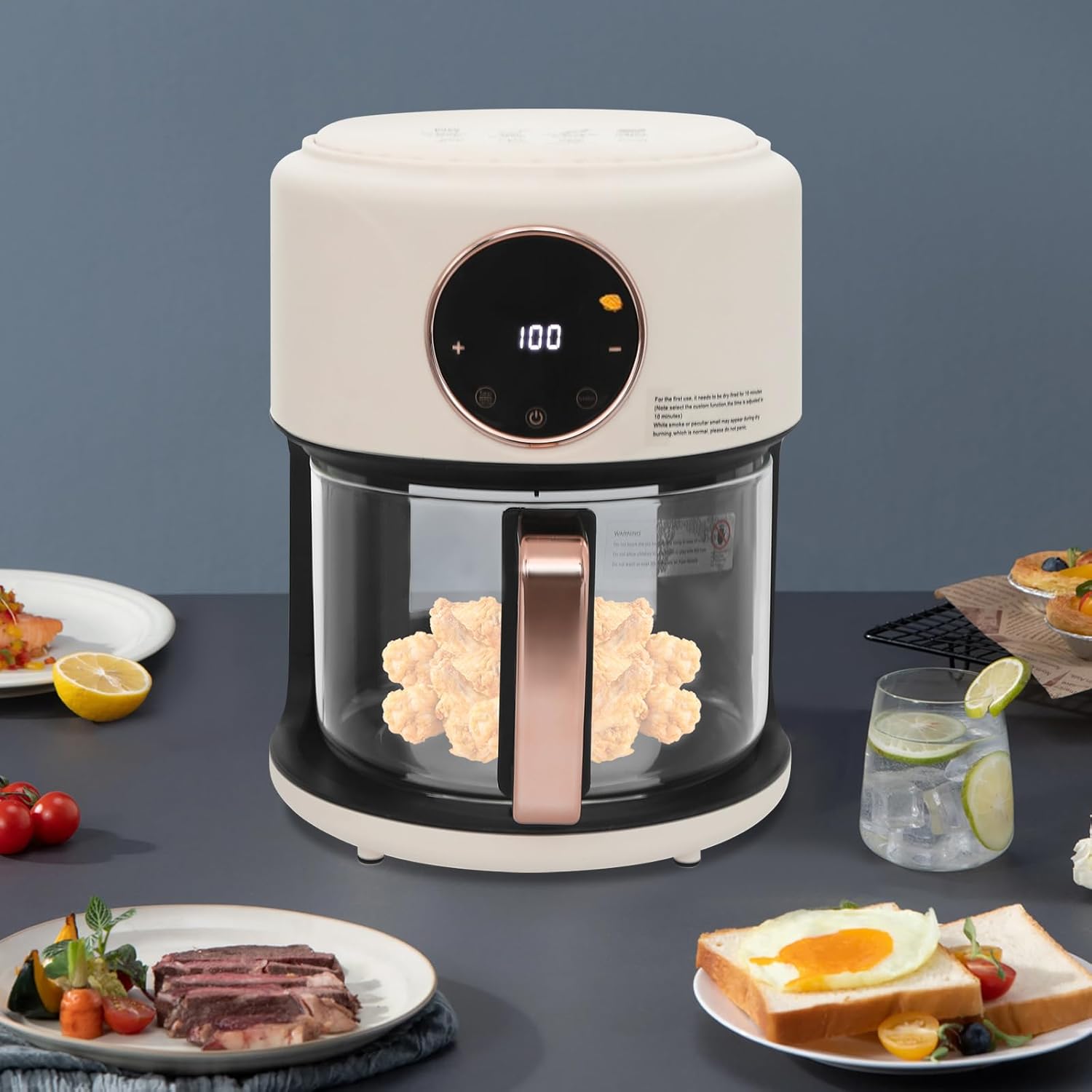 Air Fryer 1200W with Glass Window 3 8Qt Large Capacity 8 Presets Digital Touchscreen Non-Stick Dishwasher Safe Basket