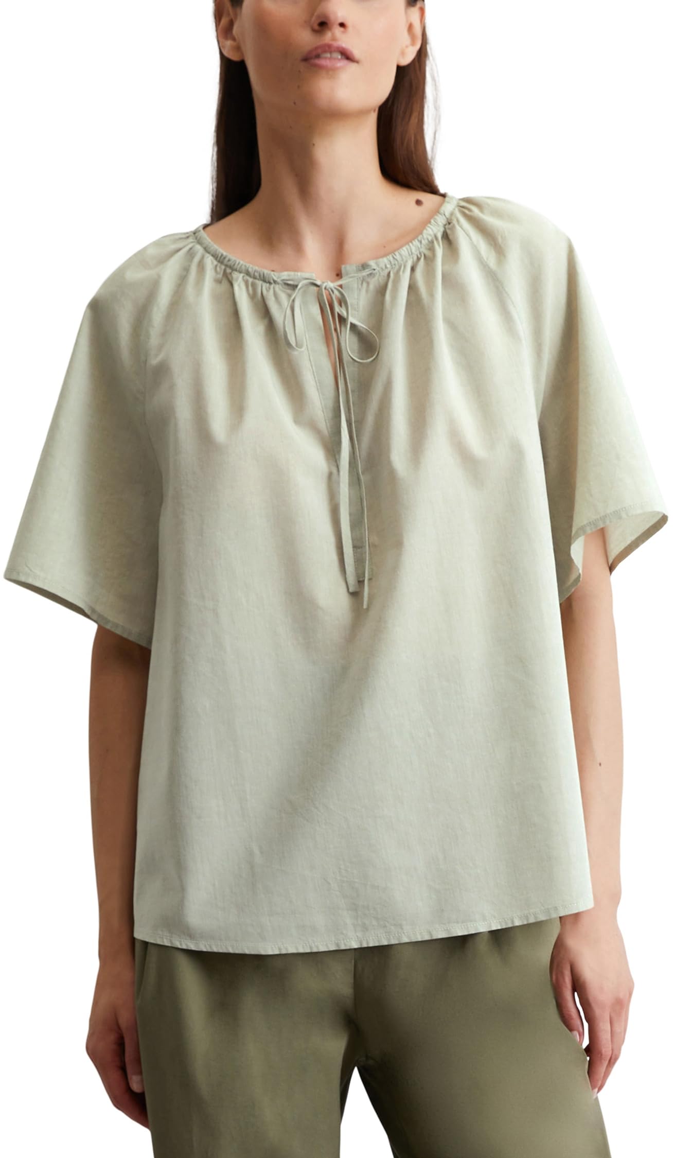 Marc O'Polo Damen Kurzarmbluse zum Binden Relaxed Fit