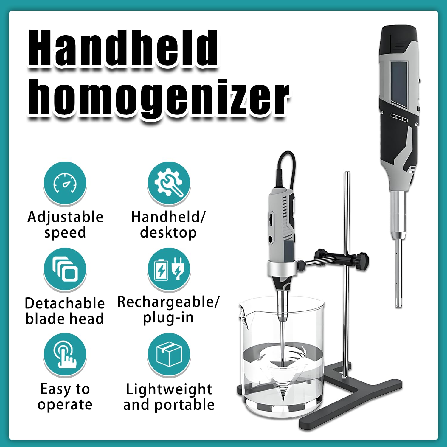 Labor-Homogenisator und Dispergierer mit hoher Schere, mit abnehmbarem Edelstahlkopf, 0,5–250 ml Fassungsvermögen, ideal für Lebensmittel- und Pharma-Anwendungen