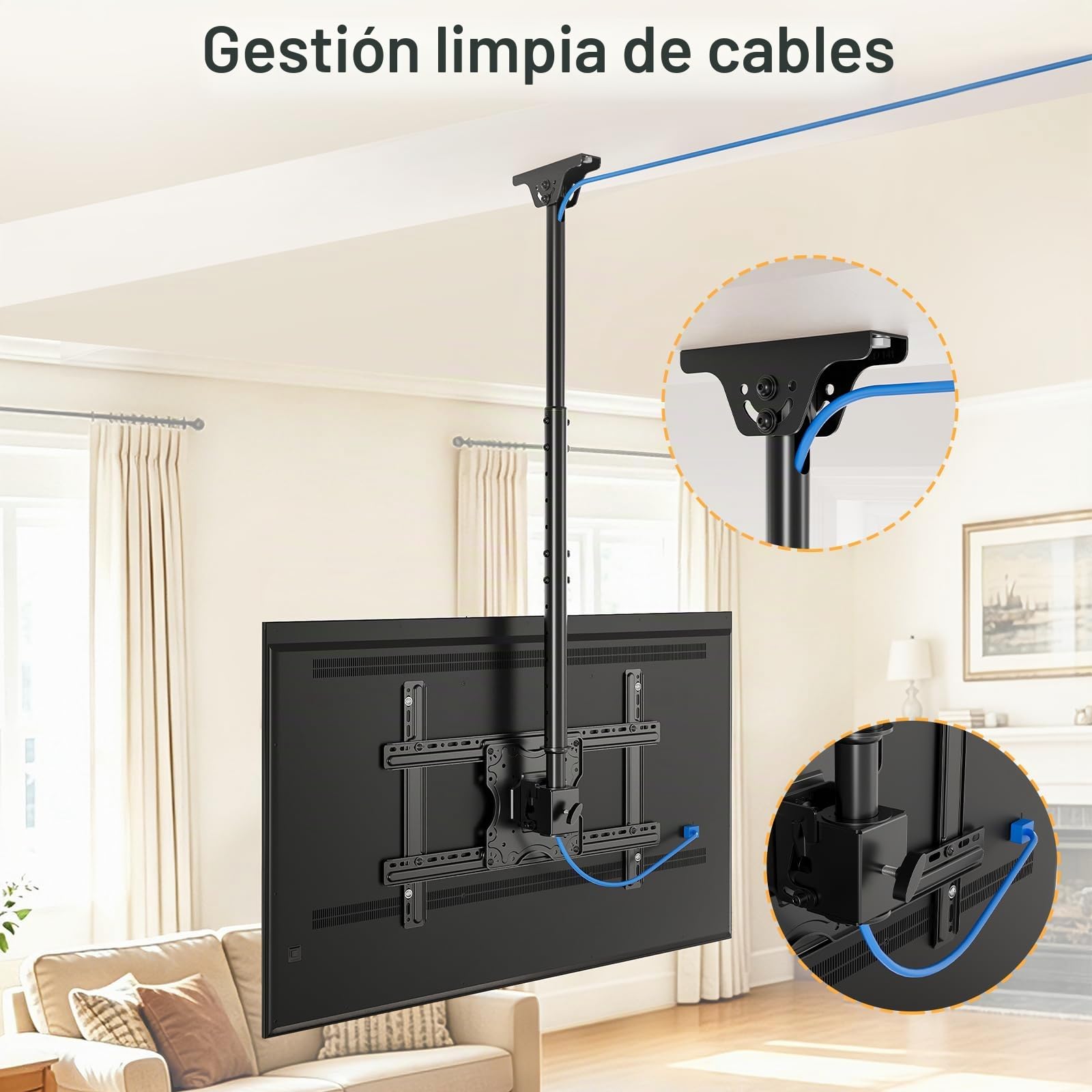 Soporte de TV de techo regulable en altura para techo plano o techo inclinado EV3016 | Soporte de TV de techo regulable en altura para techo plano o techo inclinado EV3016