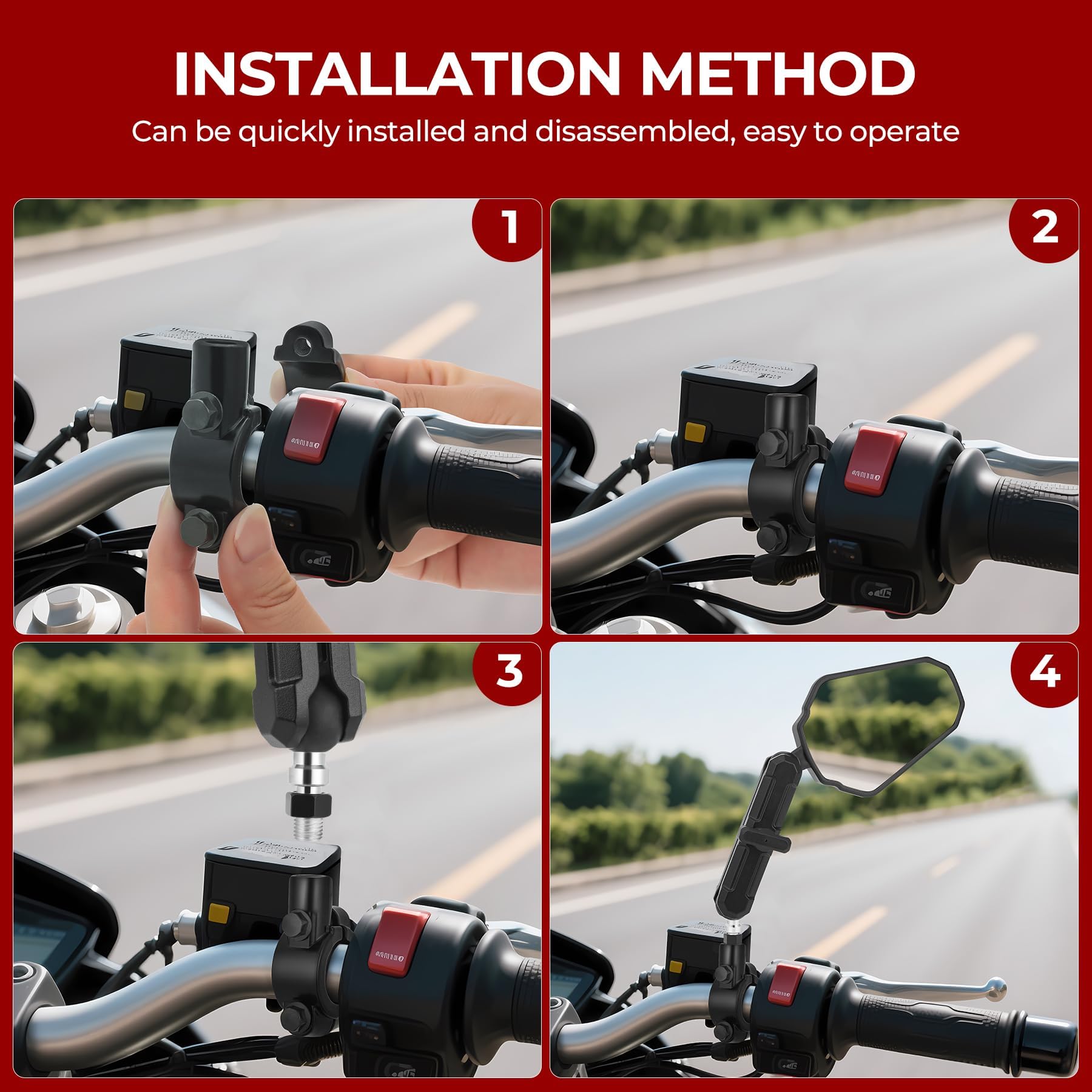 Specchietti Adventure Per Moto Da Manubrio 7/8" | Regolabili 360°, Con Adattatori 8mm E 10mm | Per Cross, Scooter, Quad - 4